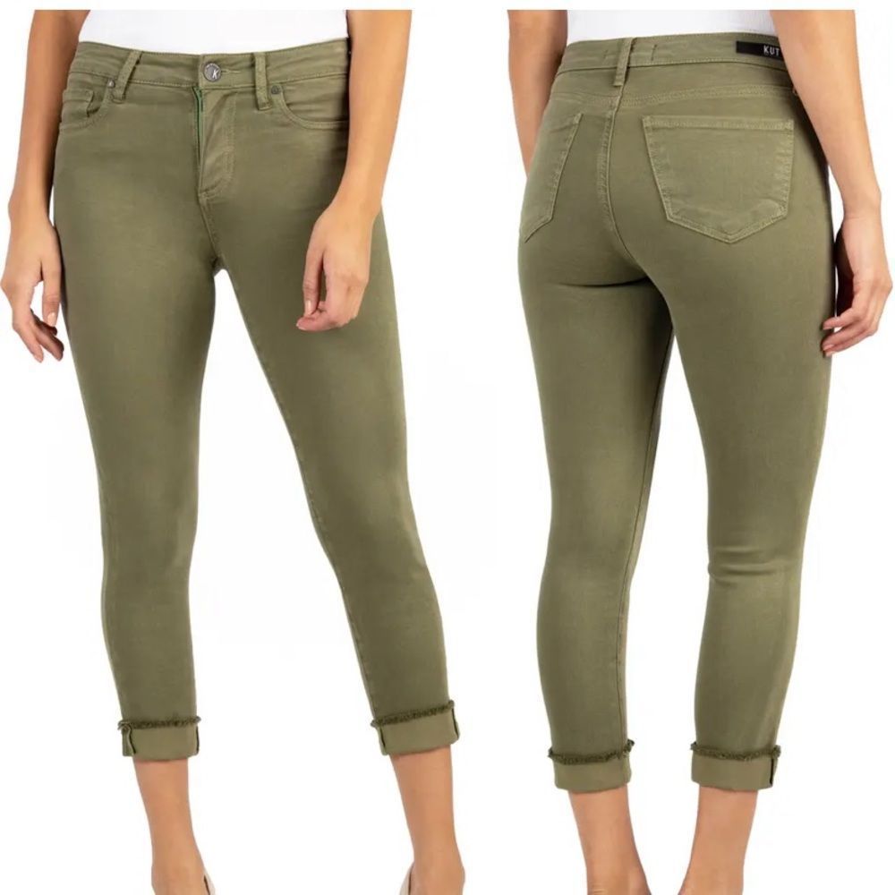 Kut from the Kloth Khaki Olive Raw Hem Jeans | Size 12